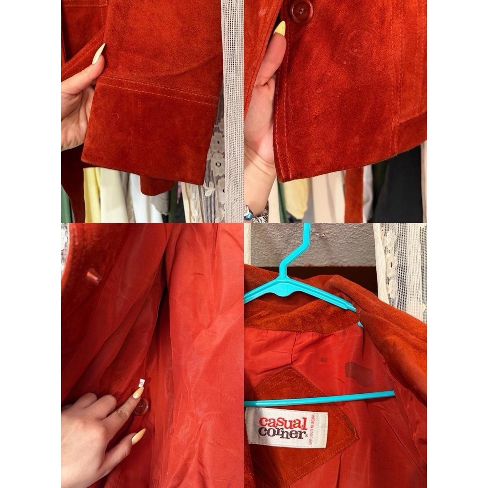 Women's Suede Leather Jacket Orange Red, Vintage 70s - Picture 4 of 8